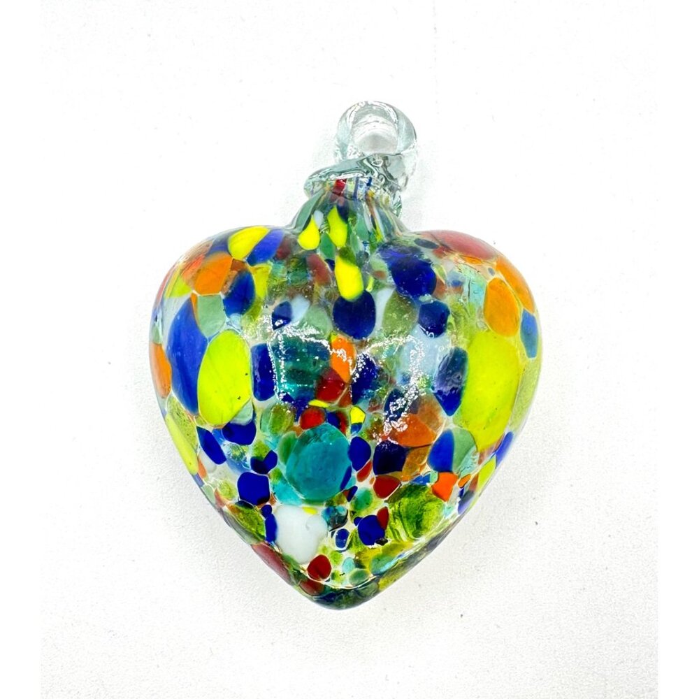 Vtg Hand Blown Glass Heart Ornament Baubles Multi Color Made In Mexico